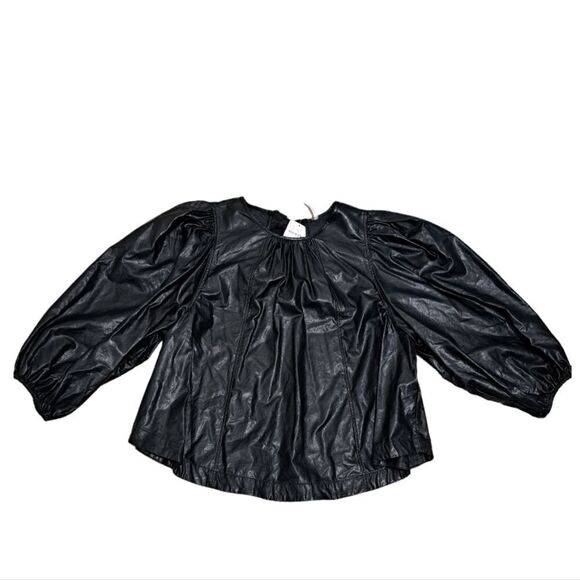 Free People Bri Babe Faux Leather Blouse Oversized Small Black NWT - Picture 7 of 14